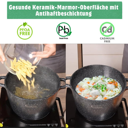 Goldmann Aluguss Kochtopf 24 cm, 6,2 l, induktionsgeeignet, Glasdeckel