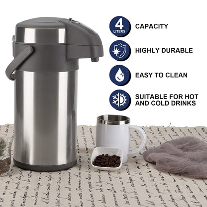 Olerd Pump-Thermoskanne Kaffeespender 4,0L - Silber Edelstahl