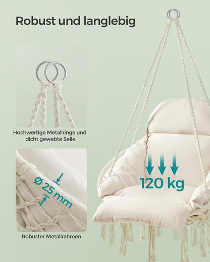 SONGMICS Hängesessel GDC042M01 mit Kissen, bis 120 kg, cremeweiss