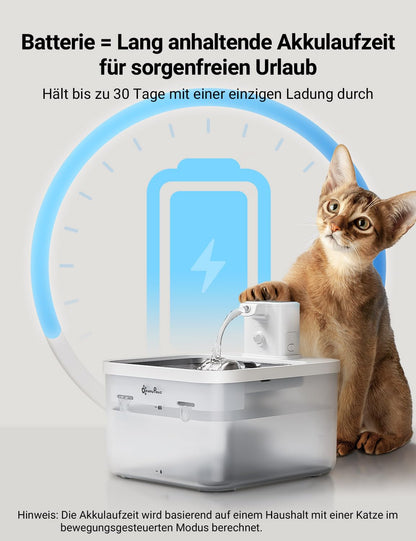 DownyPaws Katzenbrunnen kabellos, 2,5 L mit Bewegungsmelder