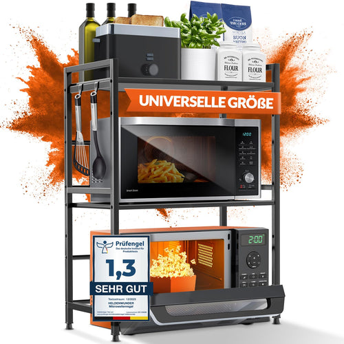 Heldenwunder Mikrowellenregal 3-stufig, Stahl, verstellbar, schwarz