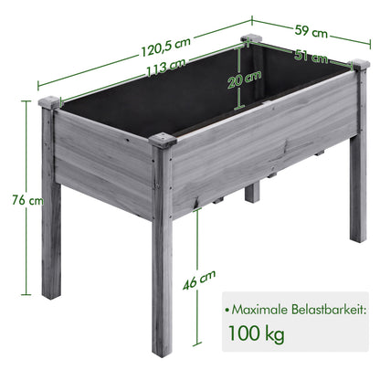 Yaheetech Hochbeet Pflanzkasten aus Holz, grau, 120,5 × 59 × 76 cm