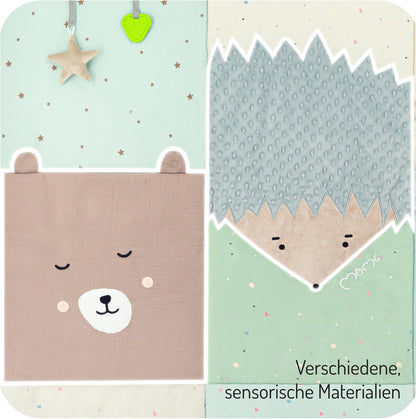 Momi VOLPI sensorische Patchwork-Matte, Krabbeldecke 120 x 160 cm