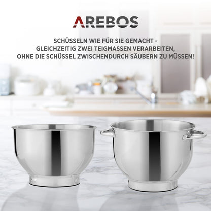 Arebos Küchenmaschine 1500 W, Knetmaschine mit 2 Schüsseln, Rot
