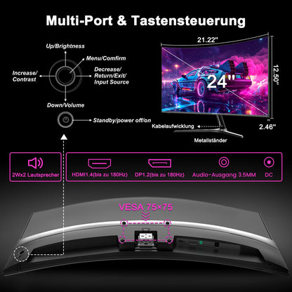Minifire MFG24C1 Curved Gaming Monitor 24 Zoll Schwarz