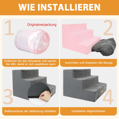 Nepfaivy Hundetreppe 3-stufig für kleine Hunde, 45 x 40 x 34 cm