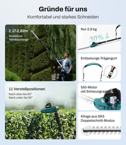 KIESBOHR CSL401 Akku-Teleskop-Heckenschere für Makita 18V, 41 cm