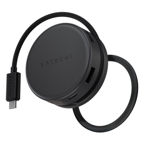 SATECHI OntheGo 7-in-1 USB-C Hub Multiport Adapter, Space Schwarz, kompakter Hub mit Spiralkabel
