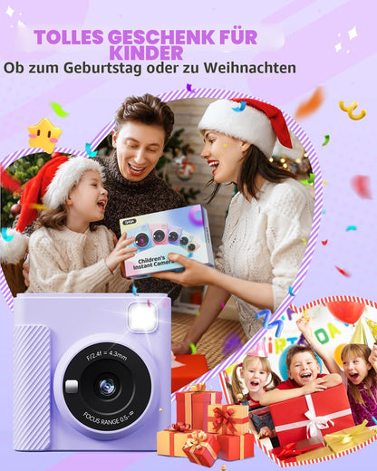 TIATUA Kinderkamera Sofortbildkamera X2 mit 32 GB Karte, lila