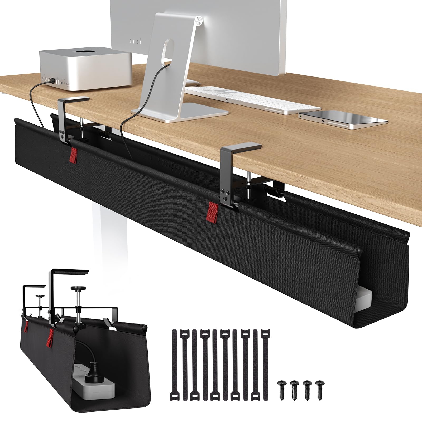 Univivi Kabelnetz Schreibtisch 120cm. Schwarzes Metallgeflecht zur Klemm-Montage unter Schreibtischen für ordentliches Kabelmanagement.