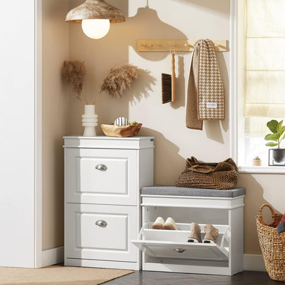 SoBuy FSR82-K-W Schuhbank mit Stauraum und Sitzkissen - Weiss