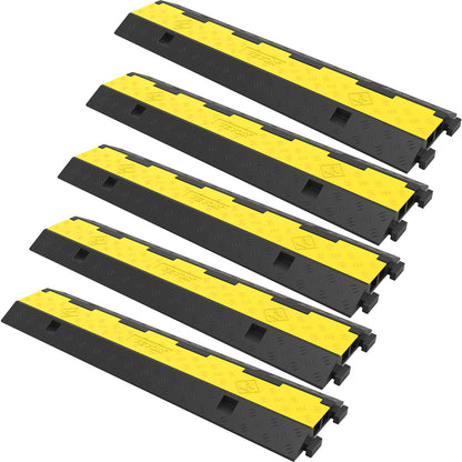 VEVOR Kabelbrücke Gummi-PVC 2-Kanal – Schwarz-Gelb. Schwarz-gelbe, trapezförmige Gummi-PVC-Konstruktion zum Schutz von Kabeln auf Böden.