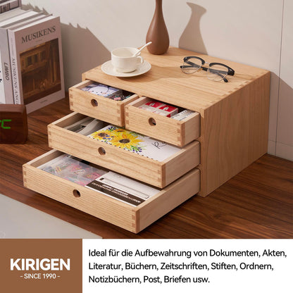 KIRIGEN Schreibtisch-Organizer aus Paulownia-Holz, 4 Schubladen