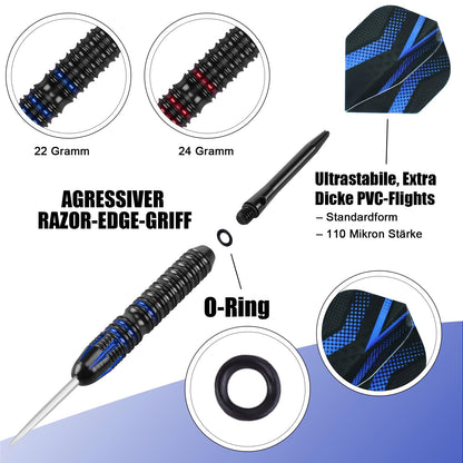 Grebarley Steeldarts Set, 12 Profi Dartpfeile mit Metallspitze