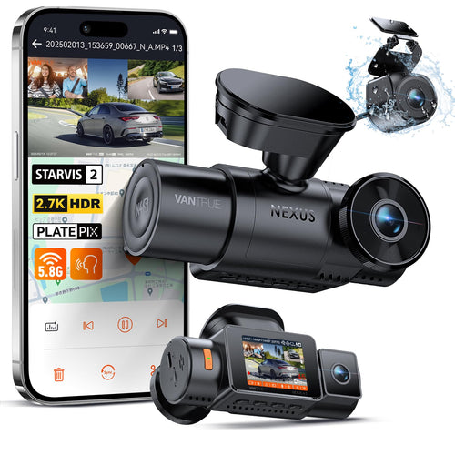 VANTRUE N4S 3-Kanal Auto Dashcam. Kompaktes schwarzes Gehäuse zur gleichzeitigen Fahrtaufzeichnung und Beweissicherung im Kfz.