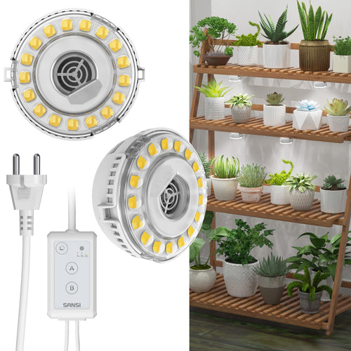 SANSI LED Pflanzenlampe 10W Vollspektrum, 2-Kopf mit Timer – hängende Ausführung für Zimmerpflanzen