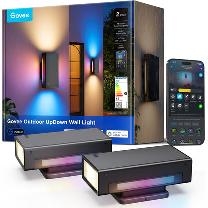 Govee Outdoor UpDown Wandleuchte RGBICWW Matter - 2er-Pack. Dunkelgrau. RGBICWW-Fassadenlicht, Matter-fähig.