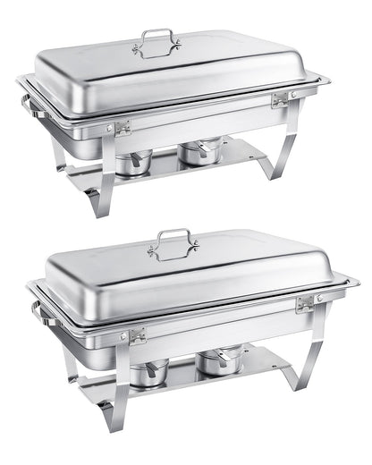 WENMILY Chafing Dish Set Warmhaltebehälter – 2x Quadrat Silber 9L. Hält Speisen warm, ideal für Buffets.