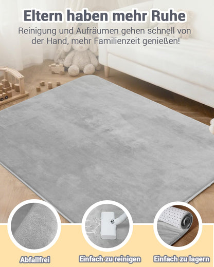 Favodormir Krabbelmatte Baby 120x120 cm, Spielmatte rutschfest, grau