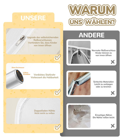 Dripex Laufstall Baby faltbar mit Netz, 124 x 124 cm, Kaffeebraun