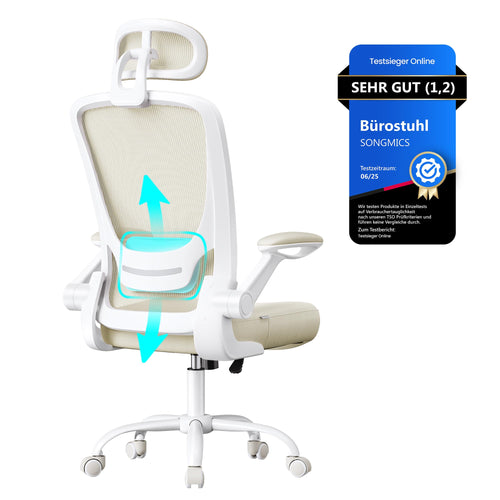 SONGMICS OBN047K01 Ergonomischer Drehstuhl - Cappuccinobeige. Beiger Bürostuhl mit Rollen, Armlehnen, hoher Rückenlehne für ergonomisches Sitzen am Schreibtisch.