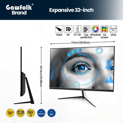 Gawfolk 32 Zoll 4K UHD PC Gaming Monitor – Schwarz