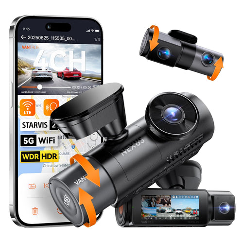 VANTRUE N5S 4-Kanal Dashcam STARVIS 2 – 2.7K Vorne. Kompakte schwarze Dashcam zur 2.7K Videoaufzeichnung im Fahrzeug.