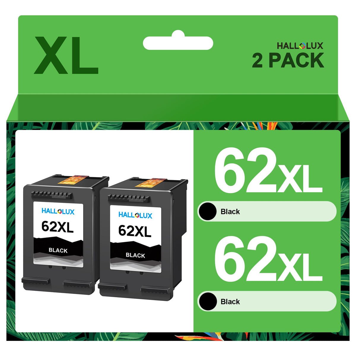 HALLOLUX 62XL Druckerpatronen Schwarz kompatibel für HP 62 (2er-Pack)