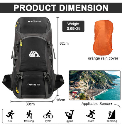 jianyana Wanderrucksack 50L Trekkingrucksack mit Regenhülle