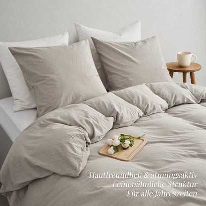 Duvetnova Bettwäsche 200x220 cm Baumwolle Leinen-Optik, 3-teilig
