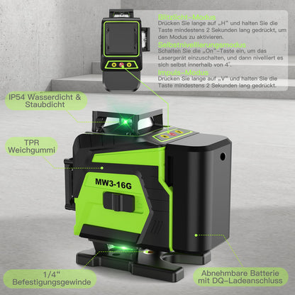 Pdgrid Kreuzlinienlaser MW3-16G, 4x360° grün, selbstnivellierend