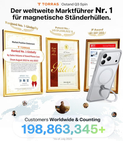 TORRAS Ostand Q3 Spin Handyhülle für iPhone 17 Pro Max, Silbergrau