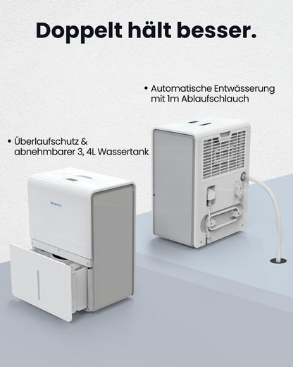 Newentor Luftentfeuchter 25L/24h für 80m², 295W, mit Ablaufschlauch