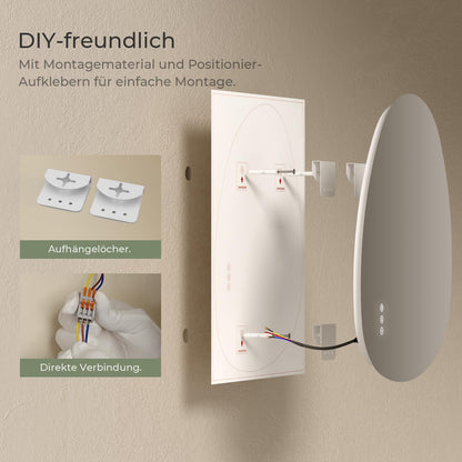 S'AFIELINA Asymmetrischer LED Badspiegel 60x45cm - Dimmbar, Beschlagfrei