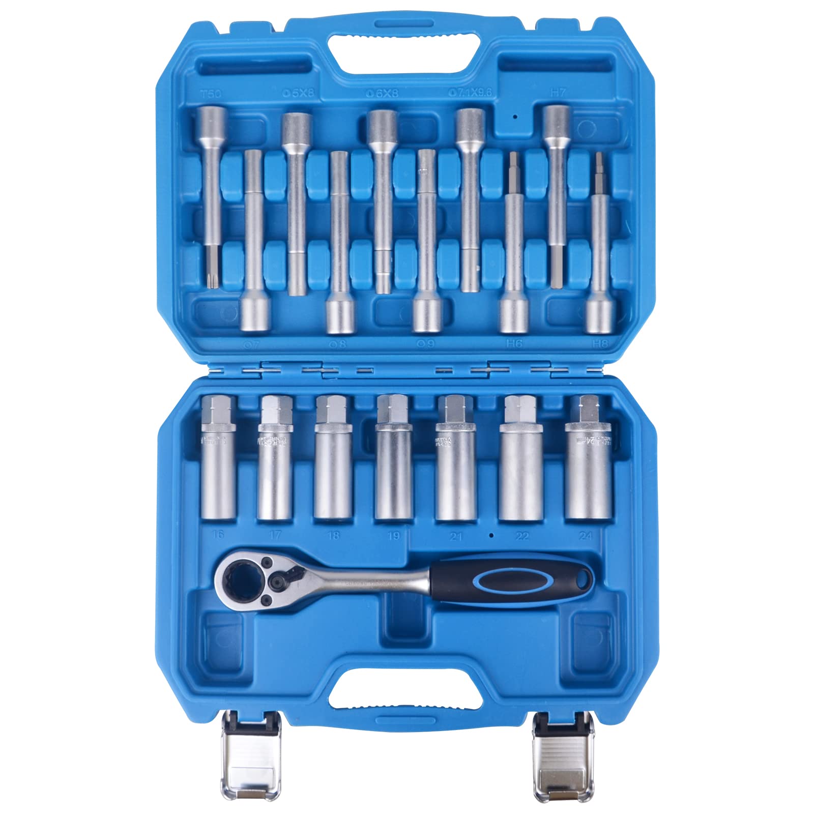 DAYUAN 18tlg Stossdämpfer Nuss Werkzeug Satz 1/2" Antrieb. 18 Stahl-Nüsse zum Lösen und Festziehen von Stossdämpfern.