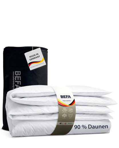 BEFA NATUR Daunendecke Winter - 90% Daunenfüllung, 135x200 cm. Rechteckige, weiße Kassetten-Daunendecke wärmt im Winter.