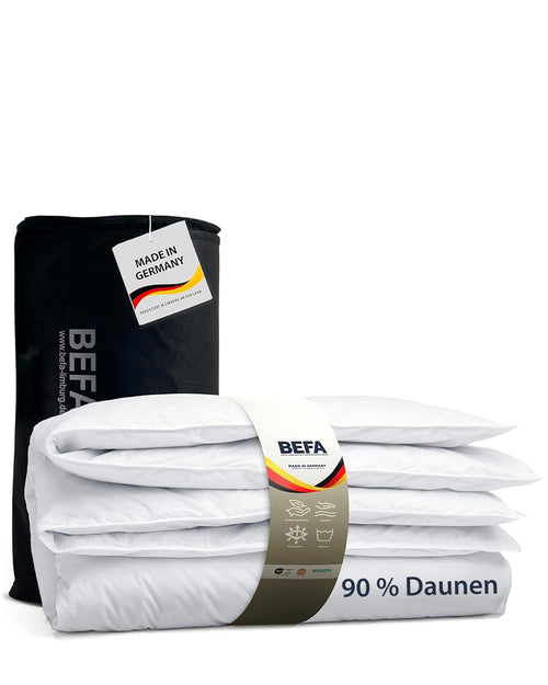 BEFA NATUR Daunendecke Winter - 90% Daunenfüllung, 135x200 cm. Rechteckige, weiße Kassetten-Daunendecke wärmt im Winter.