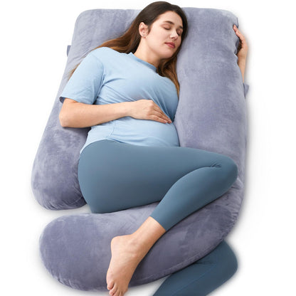 momcozy Schwangerschaftskissen U-Form - Kristallvelours 145cm. U-förmiges Kissen aus weichem Kristallvelours, stützt Rücken und Bauch für besseren Schlaf in der Schwangerschaft.