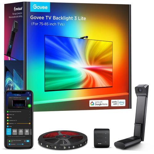Govee 3 Lite TV Hintergrundbeleuchtung - 75-85 Zoll TVs: Farbige LED-Lichtleisten, synchronisieren dynamisch mit TV-Bildschirm.