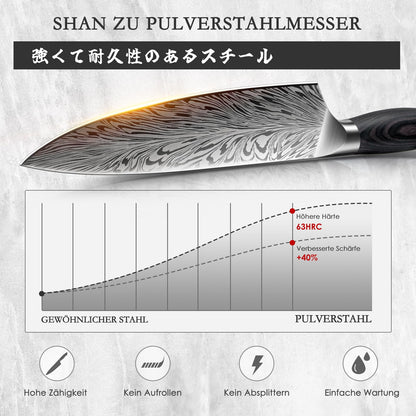 SHAN ZU Japanisches Kochmesserset 3-tlg Pulverstahl