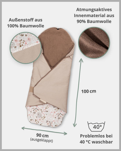 ULLENBOOM Einschlagdecke Babyschale Babydecke - Rosa Blüten