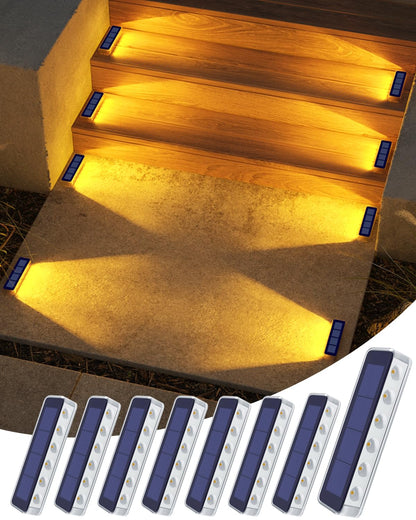 DetarZinLED Solar Bodenleuchten aussen, 8er Set, IP68 warmweiss – flache Leuchten aus Polycarbonat