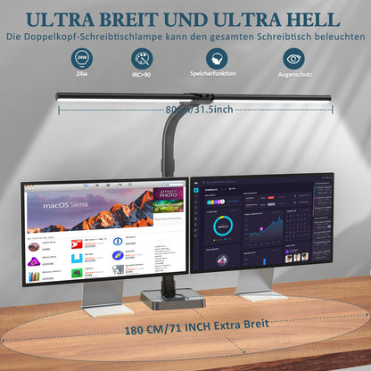 LOTTBUTY Doppelkopf Schreibtischlampe LED dimmbar 24W 80 cm schwarz