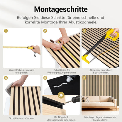 TONOR Akustikpaneele Holz Teak, 4er-Set 120 x 60 cm Wandpaneele