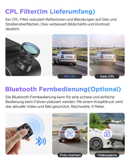 VIOFO A229 Pro 3-Lens 4K Dashcam - Vorne Hinten Innen