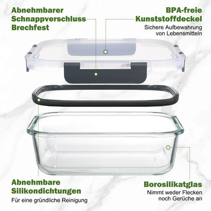 YASHE Glasbehälter mit Deckel, 10-teiliges Set aus Borosilikatglas