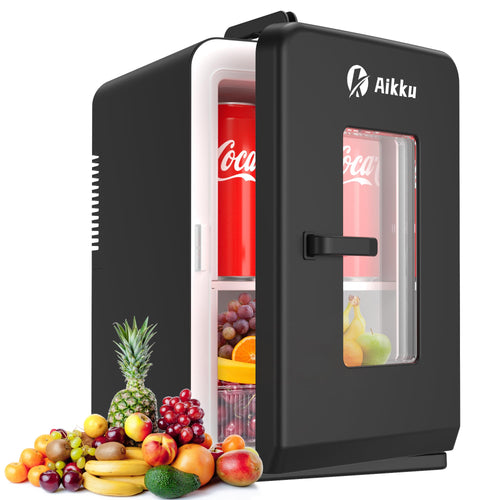 Aikku Mini-Kühlschrank 15L mit Kühl- und Wärmefunktion, Schwarz – mit herausnehmbaren Fächern und Türablagen