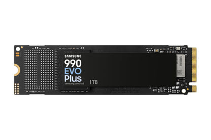 Samsung 990 EVO Plus NVMe M.2 SSD - 1 TB (MZ-V9S1T0BW): Schwarze, rechteckige Platine. Schneller interner Massenspeicher für PCs.