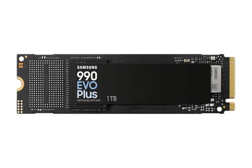 Samsung 990 EVO Plus NVMe M.2 SSD - 1 TB (MZ-V9S1T0BW): Schwarze, rechteckige Platine. Schneller interner Massenspeicher für PCs.