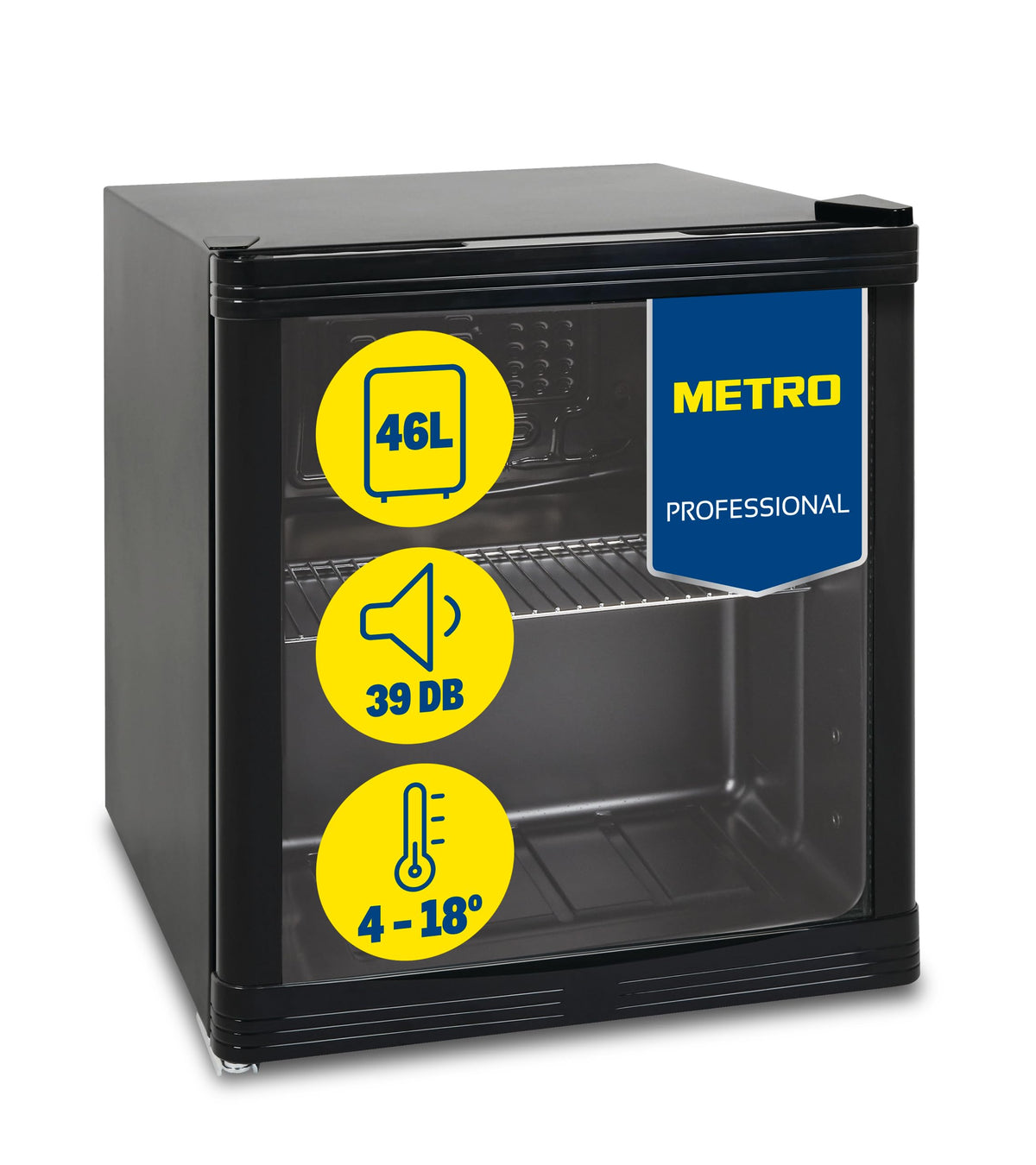 METRO Professional Mini-Kühlschrank GPC1046, 46 L, Glastür, schwarz, kompakte Bauform